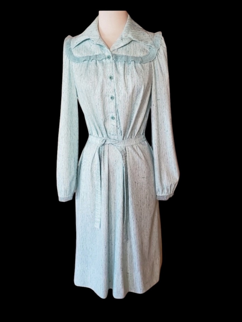 1970s Leslie Fay Green & White Polyester Dress